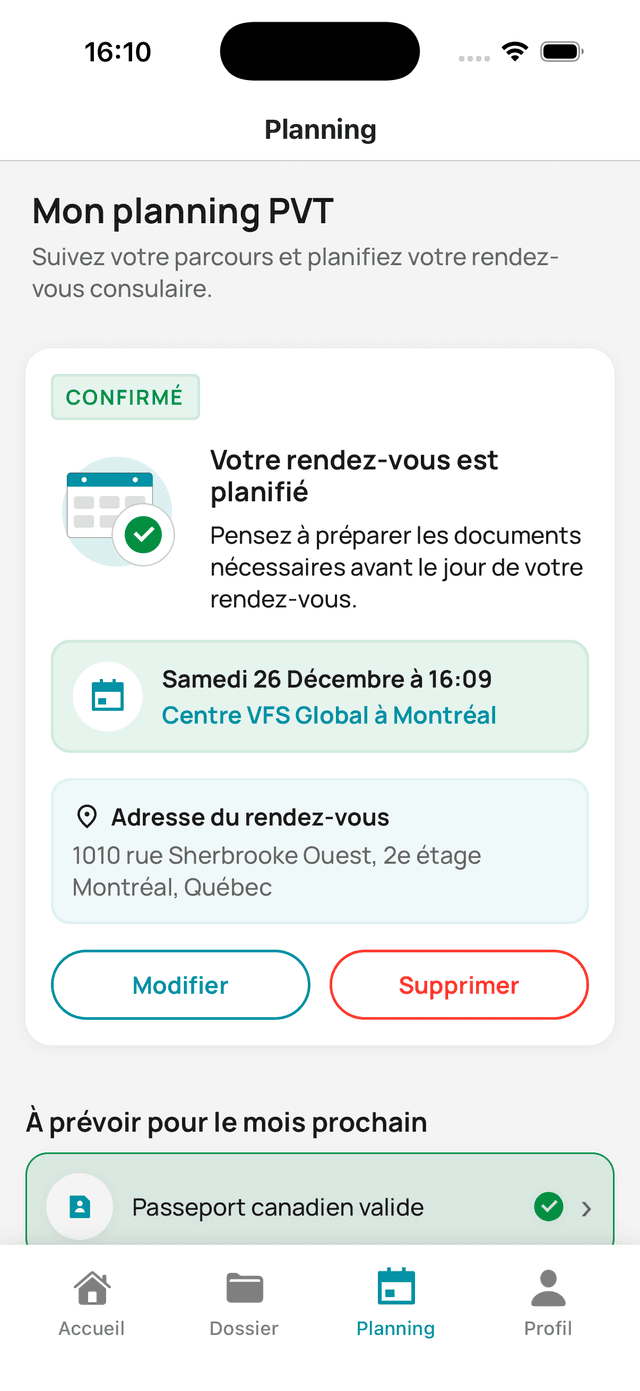Veasy — planejamento documentos visto working holiday França